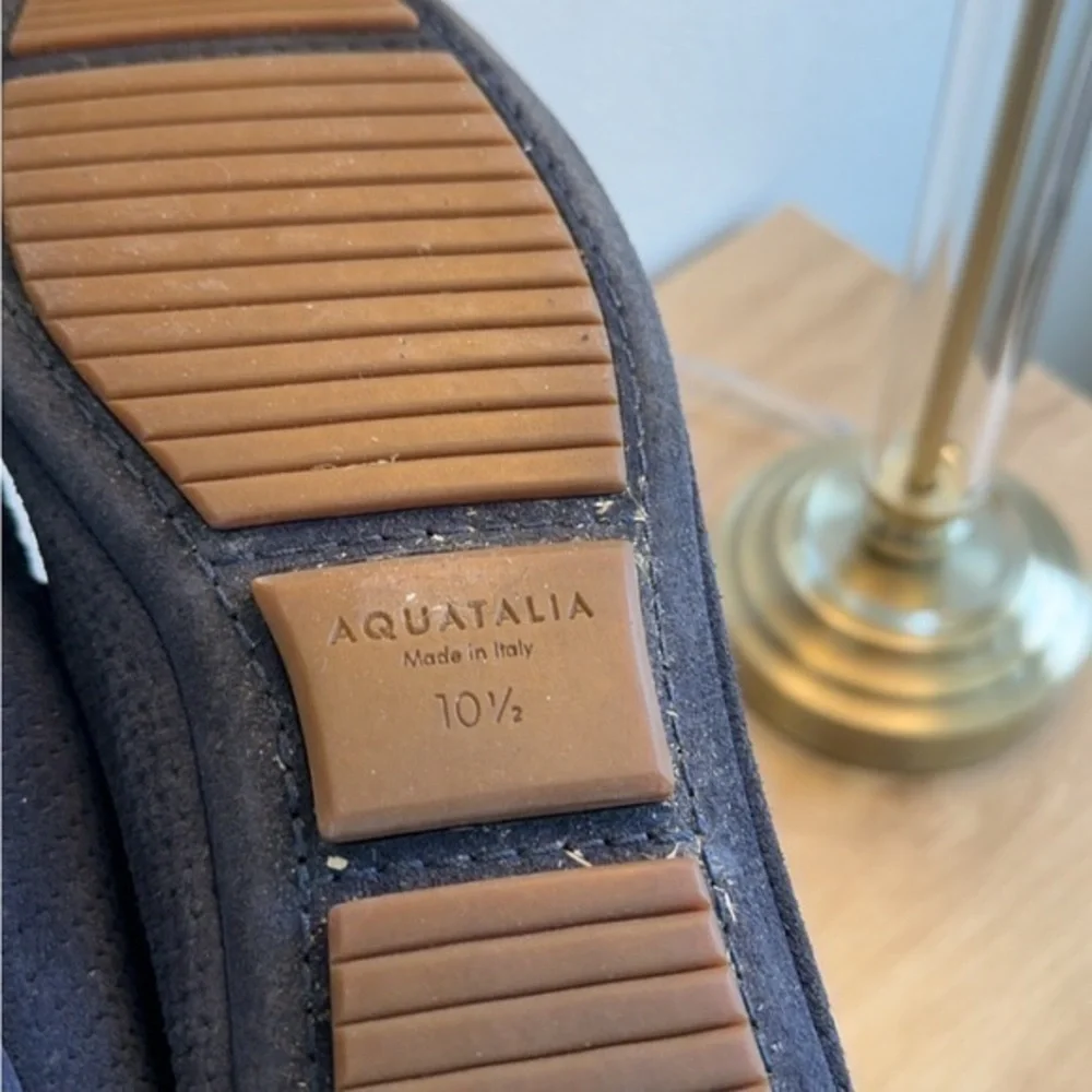 Aquatalia Bruce Weatherproof Navy‎ Blue Woven Leather Suede Driving Loafers 10.5